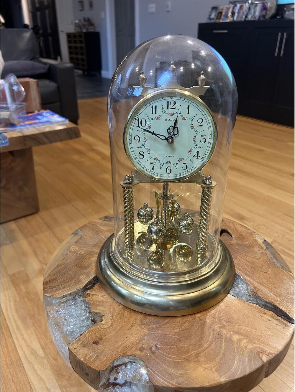 Vintage SLOAN Black Forest Anniversary Quartz Clock with Glass Dome GERMANY